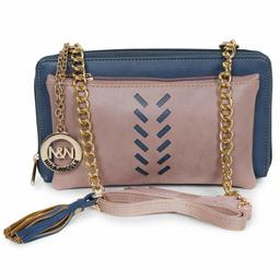 Nia & Nicole Women's Sling Bag (Navy Blue, Peach)