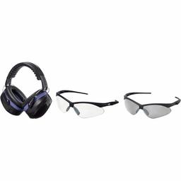 AmazonBasics Shooting Ear Muffs in Black and Blue and Shooting Safety Glasses in Clear Lens and Smoke Lens