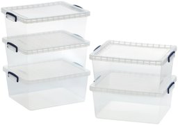 AmazonBasics - Cajas de almacenamiento de plástico transparente con tapa., plástico, Pack de 5