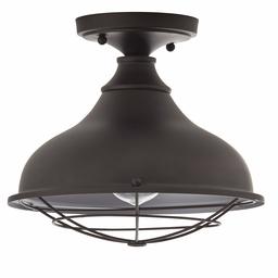 Stone & Beam Vintage Indoor Outdoor Flush Mount Ceiling Chandelier Fixture with Light Bulb - 10.6 x 10.6 x 9.24 Inches, Antique Bronze (Renewed)