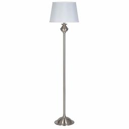 Amazon Brand – Ravenna Home Metal Living Room Standing Floor Lamp With LED Light Bulb - 59.25 Inches, Brushed Nickel with White Shade