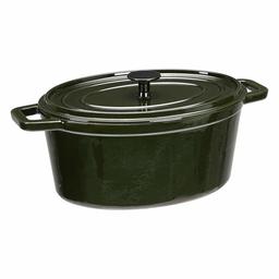 AmazonBasics Premium Enameled Cast Iron Oval Dutch Oven, 6.3-Quart, Deep Hunter Green