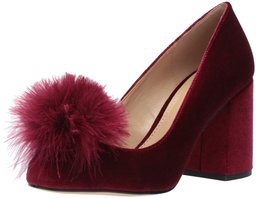 The Fix Women's Blakely Block Heel Feather Pom Pump, Bordeaux Velvet, 8 B US