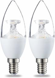 AmazonBasics LED E14 Small Edison Screw Candle Bulb, 6W (Equivalent to 40W), Clear, Dimmable- Pack of 2