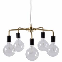 Amazon Brand – Rivet 5-Arm Mid Century Modern Ceiling Pendant Chandelier Fixture With 5 Light Bulbs - 20 x 20 x 36 Inches, Black and Brass Finish