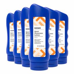 Amazon Brand - Solimo Sport Sunscreen Lotion, SPF 30, Reef Friendly (Octinoxate & Oxybenzone Free), Broad Spectrum UVA/UVB Protection, 8 Fluid Ounce (Pack of 6)