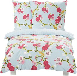 AmazonBasics 100% Cotton Duvet Set, Oriental Flowers, 155 x 200 cm & 2 Pillowcases of 80 x 80 cm