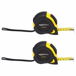 AmazonBasics Self-Locking Tape Measure - 25-Feet (8-Meters), Inch/Metric Scale, MID Accuracy, 2-Pack