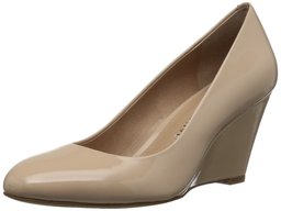 206 Collective Amazon Brand Women's Battelle Closed-Toe Covered Wedge Pump, Neutral Patent Leather, 10.5 B US