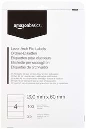 AmazonBasics Self-Adhesive Lever Arch File Labels, 200mm x 60mm, 25 Sheets, 4 Label per Sheet, 100 Labels