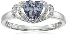 Sterling Silver Gemstone and Diamond Accent Open Halo Heart Ring