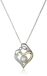 Sterling Silver and 14k Yellow Gold Freshwater Cultured Pearl Diamond Accent Heart Pendant Necklace, 18