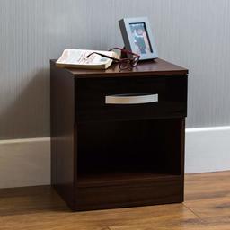 Amazon Brand - Movian High Gloss 1 Drawer Bedside Cabinet, Black and Walnut, 47 x 40 x 36 cm