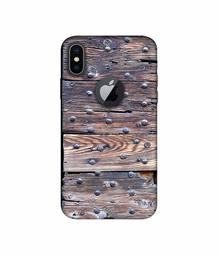 Amazon Brand - Solimo Designer Wooden Blocks Check 3D Printed Hard Back Case Mobile Cover for Apple iPhone X (Logo Cut)