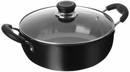 Amazon Brand - Solimo Hard Anodized Deep Kadhai with Induction Bottom and Glass Lid (22cm, 2.5 litres)