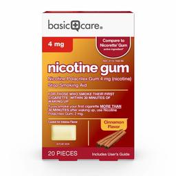 Amazon Basic Care Coated Nicotine Polacrilex Gum, 4 mg (nicotine), Cinnamon Flavor, Stop Smoking Aid, 20 Count