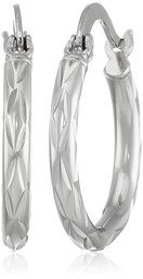 Sterling Silver 2.5x60 Starburst Diamond-Cut Click Top Hoop Earrings