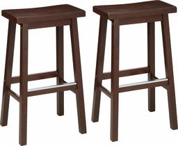 AmazonBasics Classic Solid Wood Saddle-Seat Kitchen Counter Stool with Foot Plate 29 Inch, Walnut, Set of 2