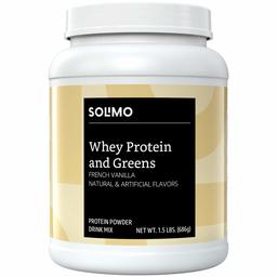 Amazon Brand - Solimo Whey Protein & Greens Blend, French Vanilla, 1.5 Pound