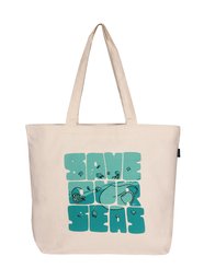 EONO Large Canvas Tote Bag Cotton Grocery Bags Reusable Eco-Friendly Shopping Bag for Women with Zippers - Printed Save Our seas - (Natural)| 0201F01