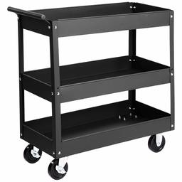 AmazonBasics Steel 3-Shelf Multipurpose Tub Utility/Supply Cart with 550-Pound capacity - Black