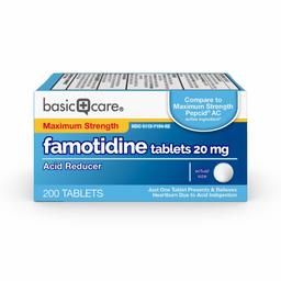 Amazon Basic Care Maximum Strength Famotidine Tablets 20 mg, Acid Reducer for Heartburn Relief, 200 Count