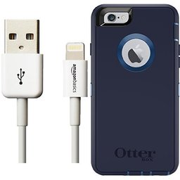 Otterbox Defender Series Case for iPhone 6/6s and AmazonBasics Lightning Cable (6-Feet) Pack