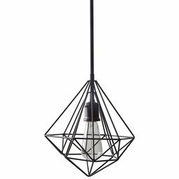 Amazon Brand – Rivet Modern Industrial Geometric Cage Pendant Chandelier Fixture With Light Bulb - 10.5 x 10.5 Inch, 14.75-62.75 Inch Cord, Black