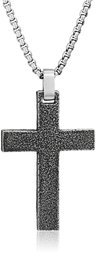 Men's Stainless Steel Antique Finish Cross Pendant on a Round Box Chain Pendant Necklace, 24