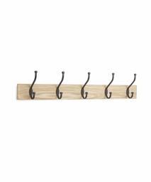 AmazonBasics Wall Mounted Standard Coat Rack, 5 Hooks, Set of 2, Natural (Renewed)
