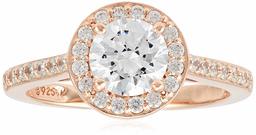 Rose Gold-Plated Sterling Silver Swarovski Zirconia Round-Cut Halo Ring (1.95 cttw)