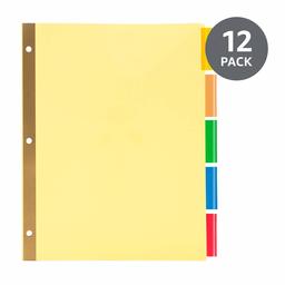 AmazonBasics 5-Tab Paper Binder Dividers, Insertable Multicolor Big Plastic Tabs, 12 sets