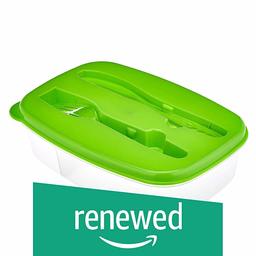 (Renewed) Amazon Brand - Solimo Rectangular Lunch Box with Fork and Knife, 1.2 Litre, Green