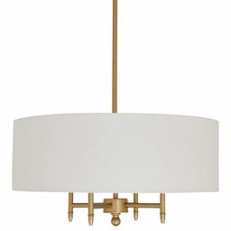 Amazon Brand – Stone & Beam Classic Ceiling Pendant Chandelier Fixture With White Drum Shade- 20 x 20 x 42 Inches, Antique Brass