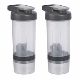 AmazonBasics Shaker Bottle with Mixer Ball – 20-Ounce, 2-Pack, Grey