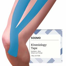 Amazon Brand - Solimo Kinesiology Tape Synthetic Y Strips, Blue, 1 Roll of 20, 2