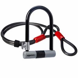 AmazonBasics High Security D-Lock Bike Lock, with 4 Foot Flex Cable, 18 mm Shackle