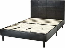 AmazonBasics Faux Leather Upholstered Platform Bed Frame with Wooden Slats, Full