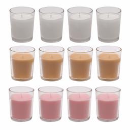 Amazon Brand - Solimo Votive Glass Candles, Pack of 12 (Scented - Rose, Jasmine & Sandalwood)