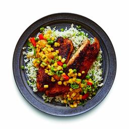 Amazon Meal Kits, Blackened Tilapia with Succotash & Garlic Buttered Rice