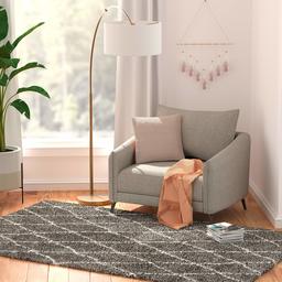 Amazon Basics - 5'X8' Plush Diamond Trellis Shag Rug, Grey