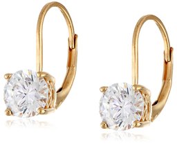 Yellow Gold Plated Sterling Silver Lever back Earrings set with Round Swarovski Zirconia (2 cttw)