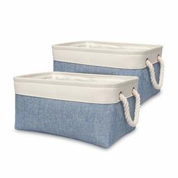 Umi. Storage Basket, Set of 2, Storage Basket, Approx. Width 13.8 x Depth 9.8 x Height 6.7 inches (35 x 25 x 17 cm), Inner Case, Storage, Storage, Foldable, Linen Material, Moisture Resistant, Cotton Rope Handle, Blue/White, Rectangular