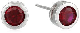 Boucles d'oreilles à tige en argent sterling véritable et pierre précieuse créée 5 mm,Rouge,No Size