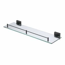 UMI. by Amazon Tempered Glass Shelves Bathroom Shelf with Rail Self Adhesive 50CM 304 Stainless Steel Wall Mount Matte Black, A2420ADG-BK