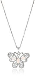 Sterling Silver Created Opal and Created White Sapphire with Diamond Butterfly Pendant Necklace, 18