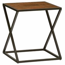 Amazon Brand – Stone & Beam Industrial Parquetry Top with Metal Base Side Table, 19.69