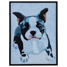 Modern Abstract Puppy Black, White and Pink Print Wall Art in Black Frame