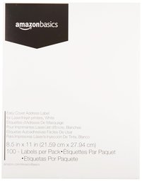 Etiquetas de dirección de cubierta fácil AmazonBasics para impresoras láser / de inyección de tinta, blanco, 8.5 '' x 11 '', 100 etiquetas