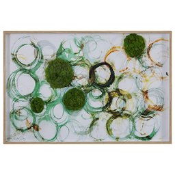 Amazon Brand – Rivet Modern Green, Brown Circles with Moss, in White Wood Frame, 36